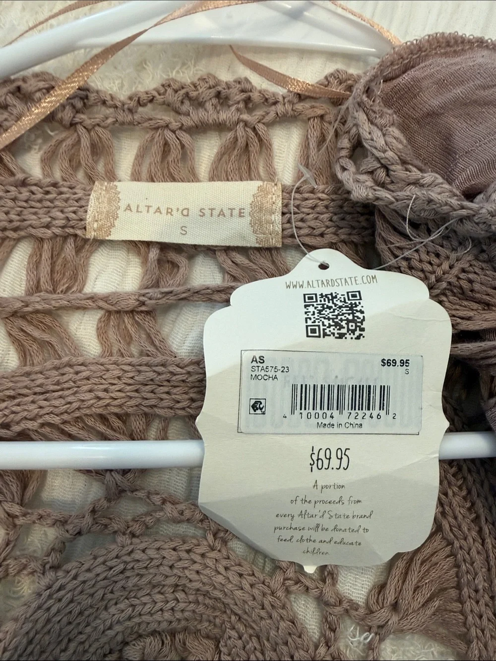 Altar'd State Dusty Mauve Crochet-Trim Sheer Cover